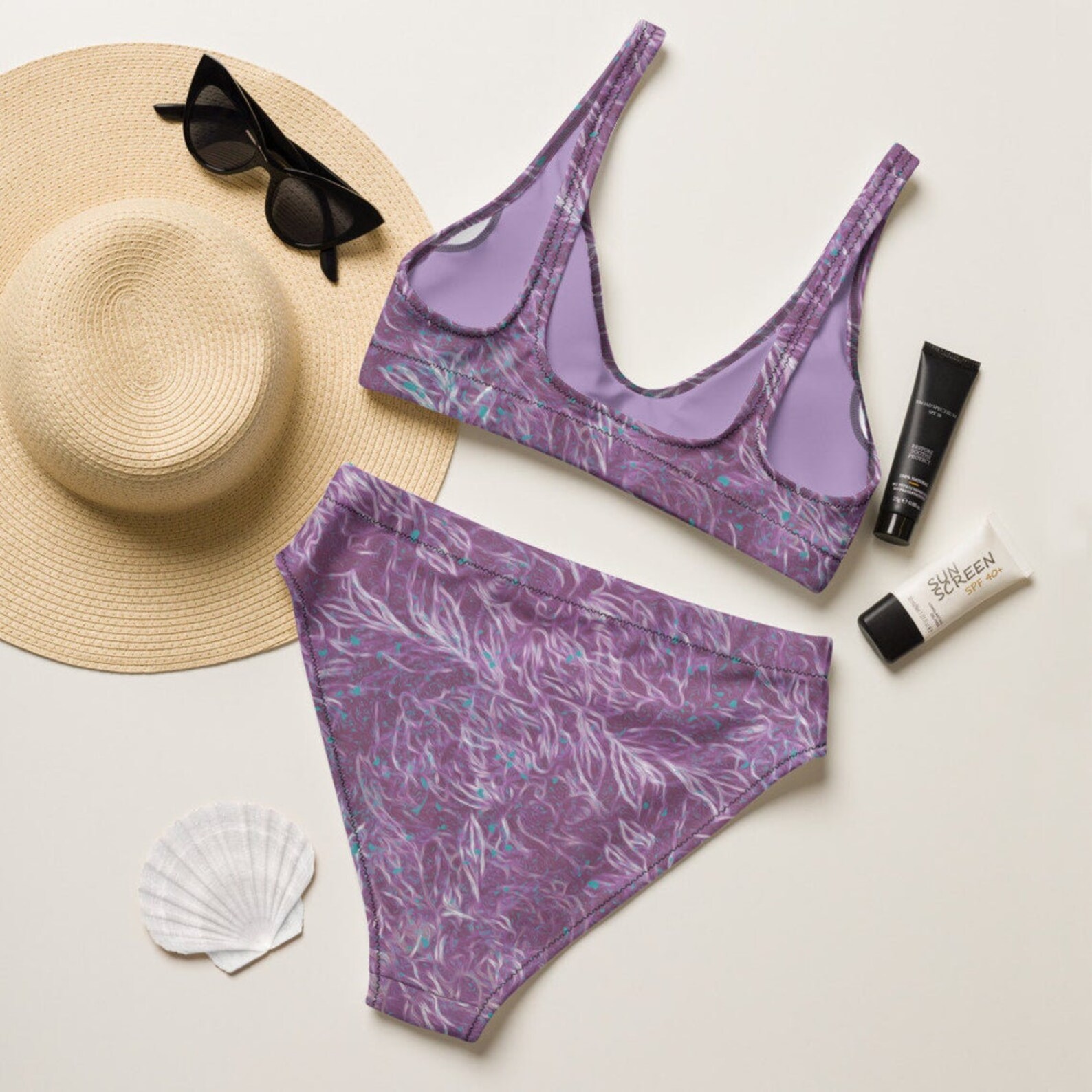 Old Pink Peony Print Recycled Material Bikini Swimwear Etsy