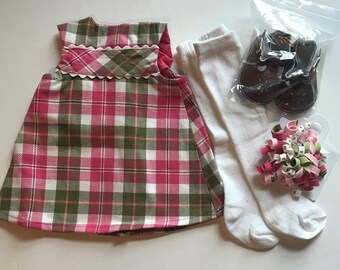Doll Dress/Outfit for 18" doll Doll and Me Set Fits American Girl Doll Gingerbread Plaid Gymboree Material