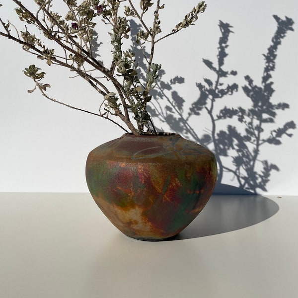 Signierte Raku Keramik Vase Gefäß 90er Postmodern MCM Retro Minimal