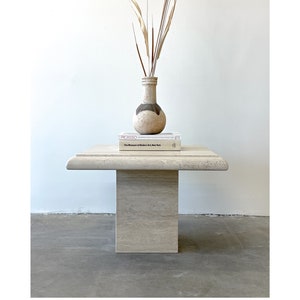 Vintage Bullnose Travertine End Table Side Table Postmodern MCM 70s 80s Retro