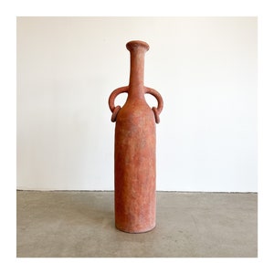 Vintage Terracotta Extra Large Vessel Floor Vase With Rings Postmodern MCM Retro 70s 80s image 1