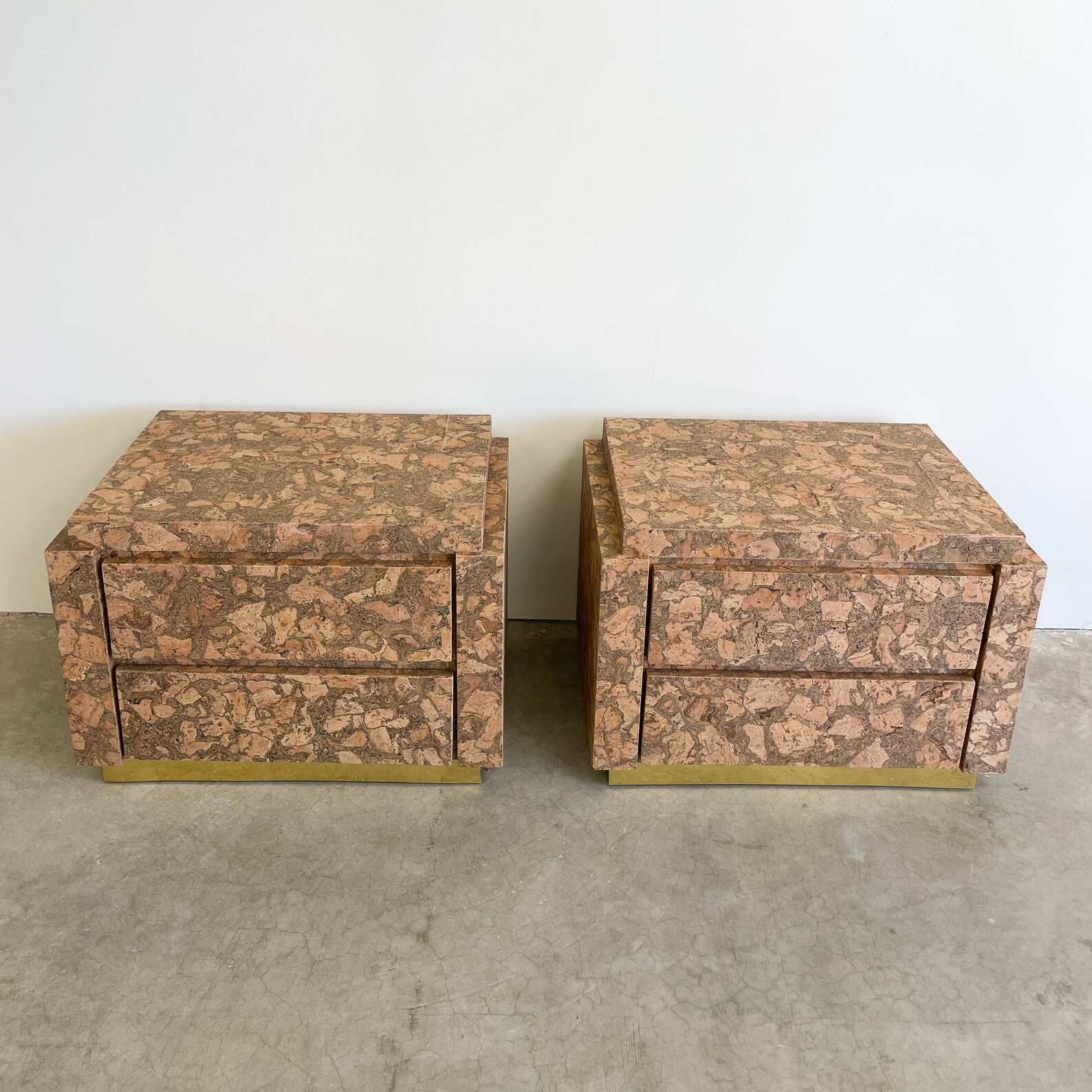 Pair of Vintage Cork Nightstands With Brass Trim Bedside Table Etsy