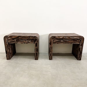 Pair of Vintage Waterfall Nightstands With Kengo Kuma Veneer MCM 70s 80s Postmodern Retro image 3