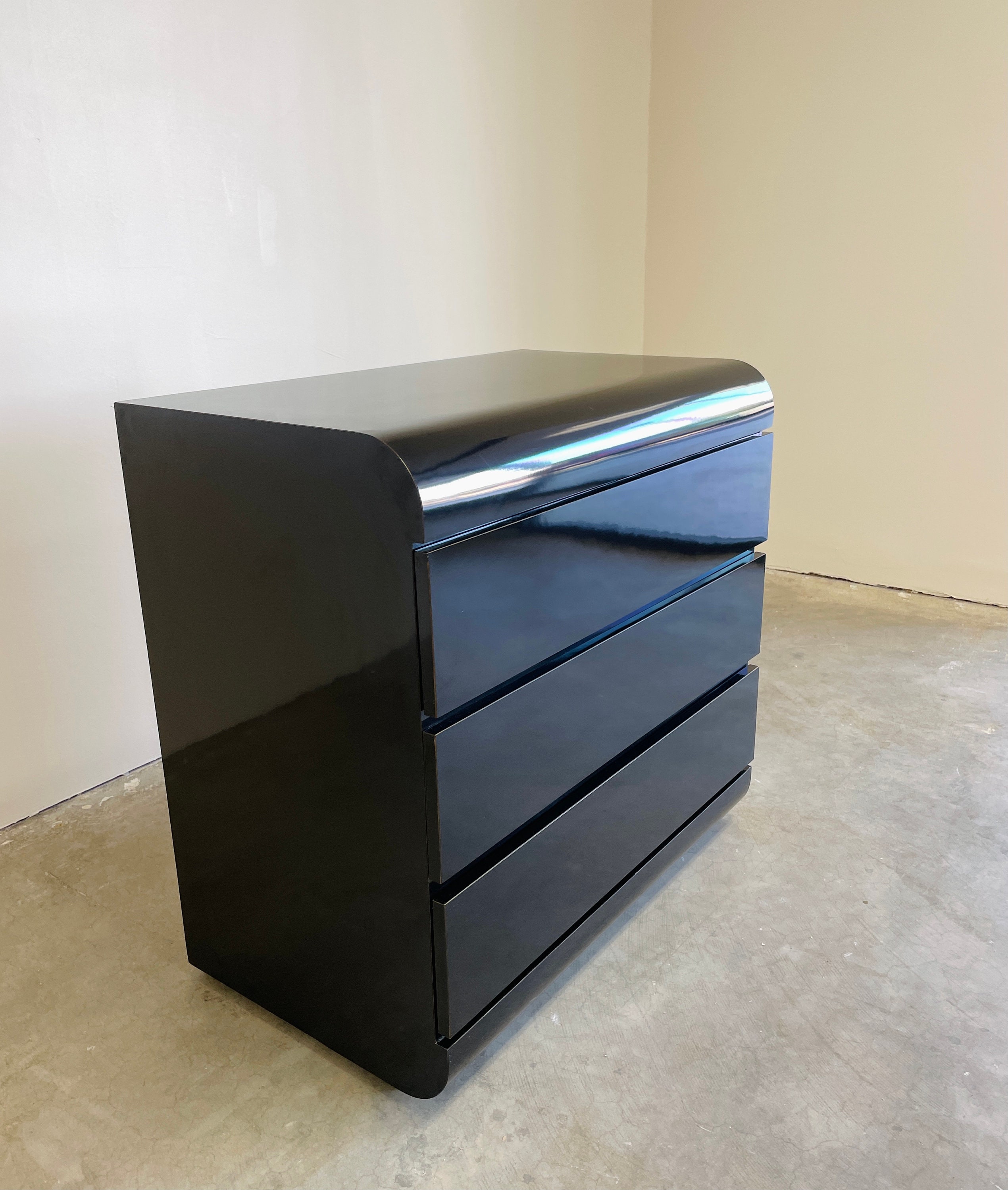 Vintage 80s Black Laminate lacquer Small Dresser Postmodern Etsy