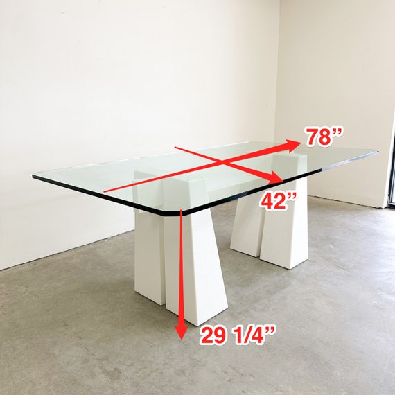 Vintage Plaster Glass Dining Table Postmodern MCM Retro Minimal