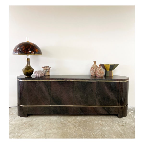 Vintage 70's Lacquered and Brass Sideboard Credenza by Aldo Tura for Leonardo MCM Retro 80s