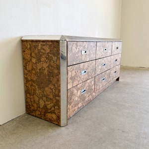 Vintage Cork And Chrome Dresser Postmodern MCM Retro Burlwood 70s 80s image 4