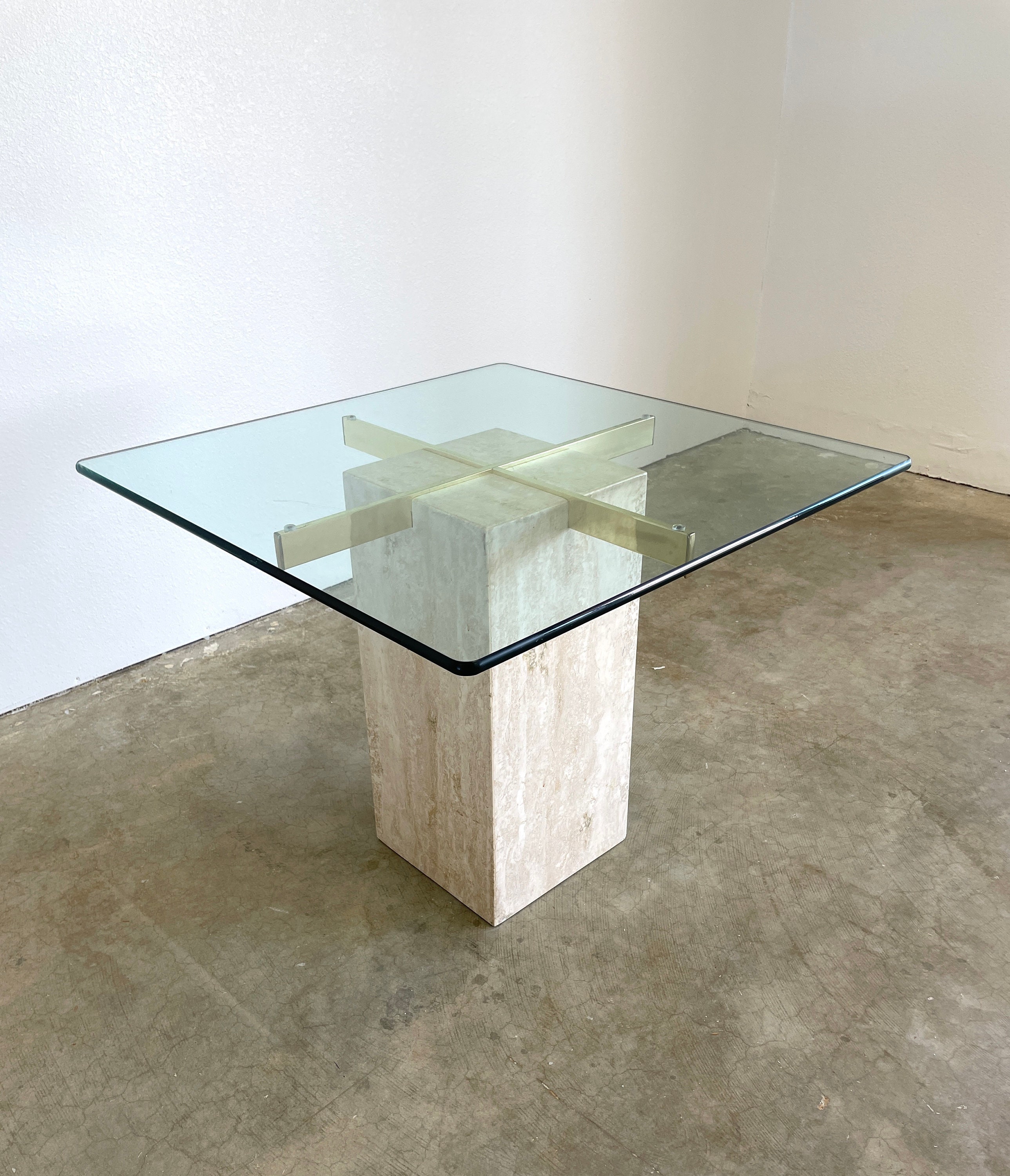 Vintage 70 s Artedi Travertine Brass and Glass End Table Side