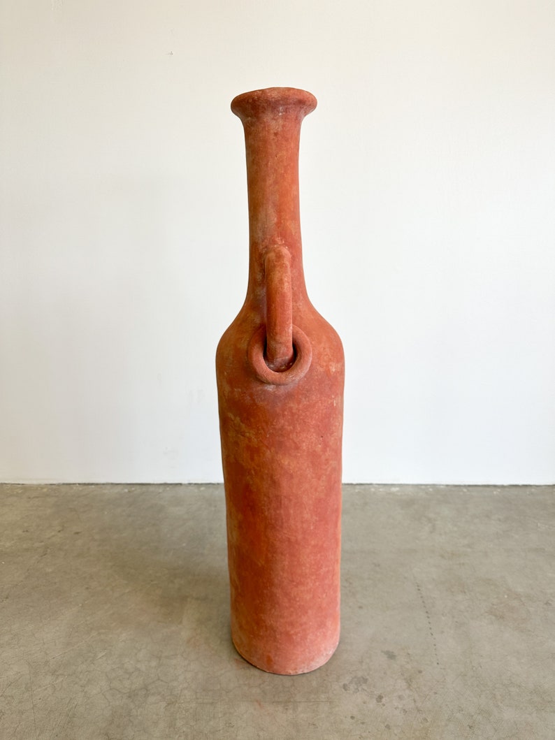 Vintage Terracotta Extra Large Vessel Floor Vase With Rings Postmodern MCM Retro 70s 80s image 4