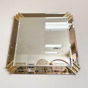 Vintage Smoke Glass And Brass Square Mirror Mirror Postmodern MCM Retro Art Deco 70s 80s afbeelding 3