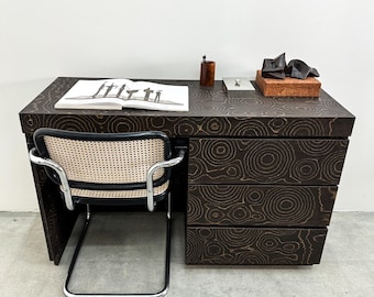 Vintage Mid-Century Modern Desk – Brown & Gold Sushi Brown Alpi Wood Veneer
