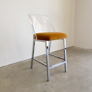 Vintage Lucite and Chrome Counter High Bar Stool Chair Space Age MCM Retro Postmodern 70s 80s