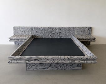 Vintage Postmodern Queen Bed With Nightstands, 1980s Memphis Style Platform Bed, Sottsass ALPI