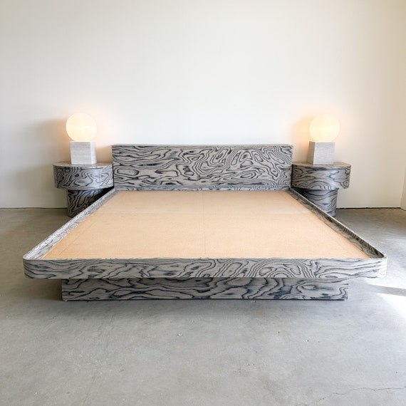 Vintage Platform Bed and Headboard With Ettore Sottsass Veneer 70s