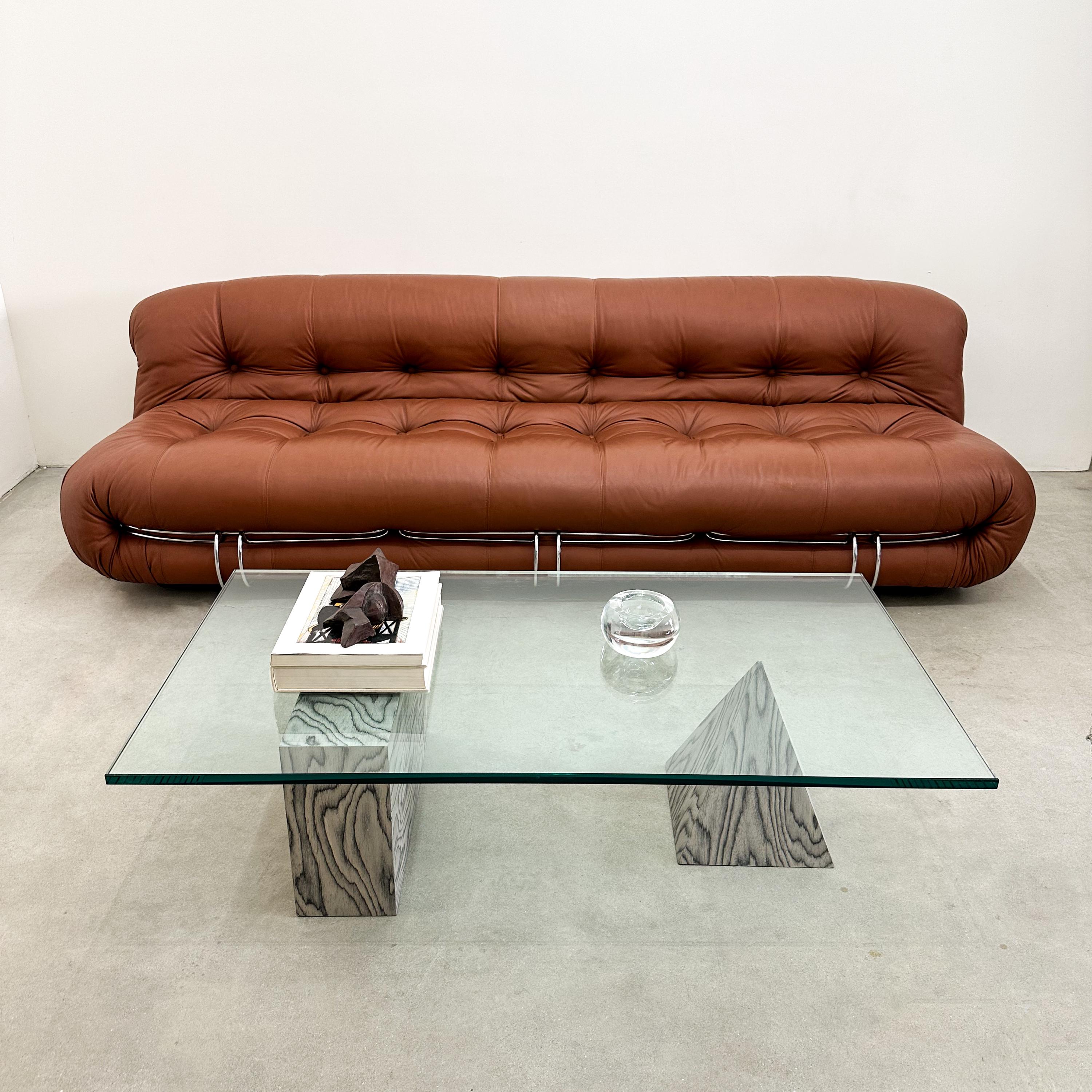 Afra & Tobia Scarpa for Cassina Soriana Sofa – Vintage 1970s Italian Design, Cognac Leather, Postmodern Mid-Century Modern Couch
