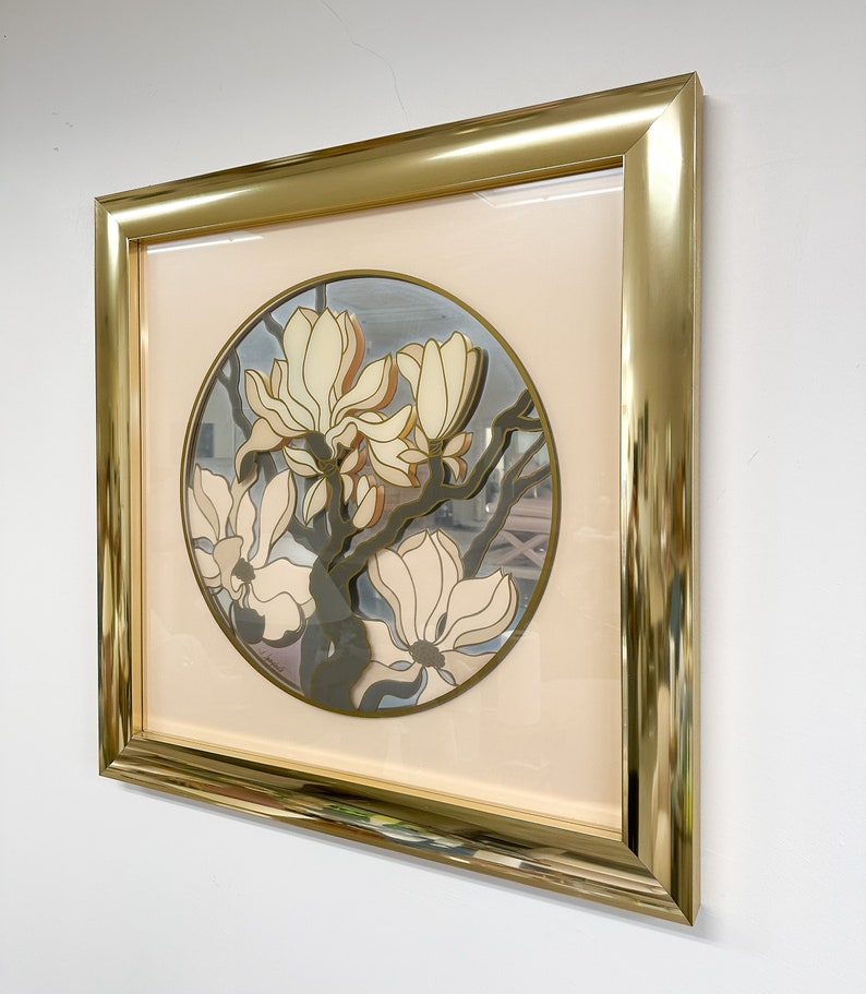 Vintage Brass Flower Art Mirror Postmodern MCM Retro Art Deco 60s 70s 80s image 5