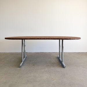 Vintage Cork And Chrome Oval Dining Table Conference Table Desk MCM Minimalist Retro Burlwood 70s 80s Postmodern image 2