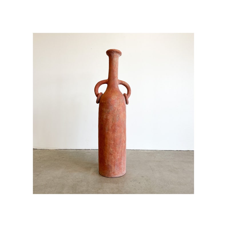 Vintage Terracotta Extra Large Vessel Floor Vase With Rings Postmodern MCM Retro 70s 80s image 1