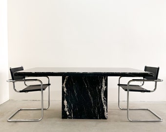 Vintage Italian Black Rectangle Marble Dining Table Postmodern MCM 70s 80s Retro Minimalist Marble