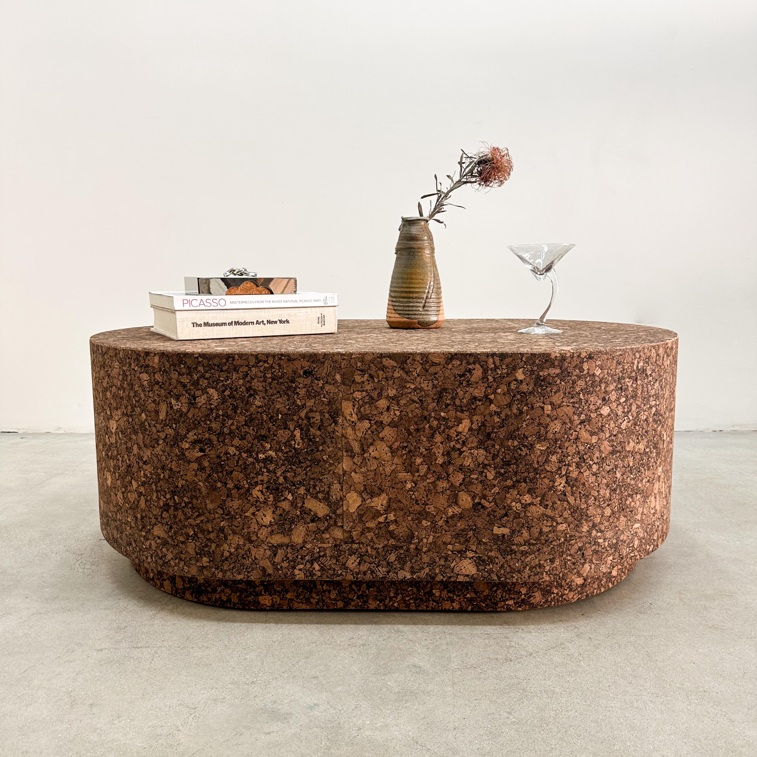 1980年代 コーヒーテーブル ガラス バイオモルフィック アート USA Vintage Inspired Cork Oval Coffee Table MCM Retro Burl Wood