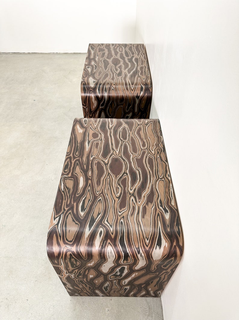 Pair of Vintage Waterfall Nightstands With Kengo Kuma Veneer MCM 70s 80s Postmodern Retro image 6