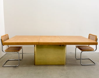 Vintage Burlwood Dining Table: Mid-Century Modern Brass Base