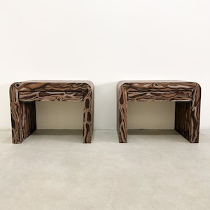 Pair of Vintage Waterfall Nightstands With Kengo Kuma Veneer MCM 70s 80s Postmodern Retro image 2