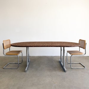 Vintage Cork And Chrome Oval Dining Table Conference Table Desk MCM Minimalist Retro Burlwood 70s 80s Postmodern