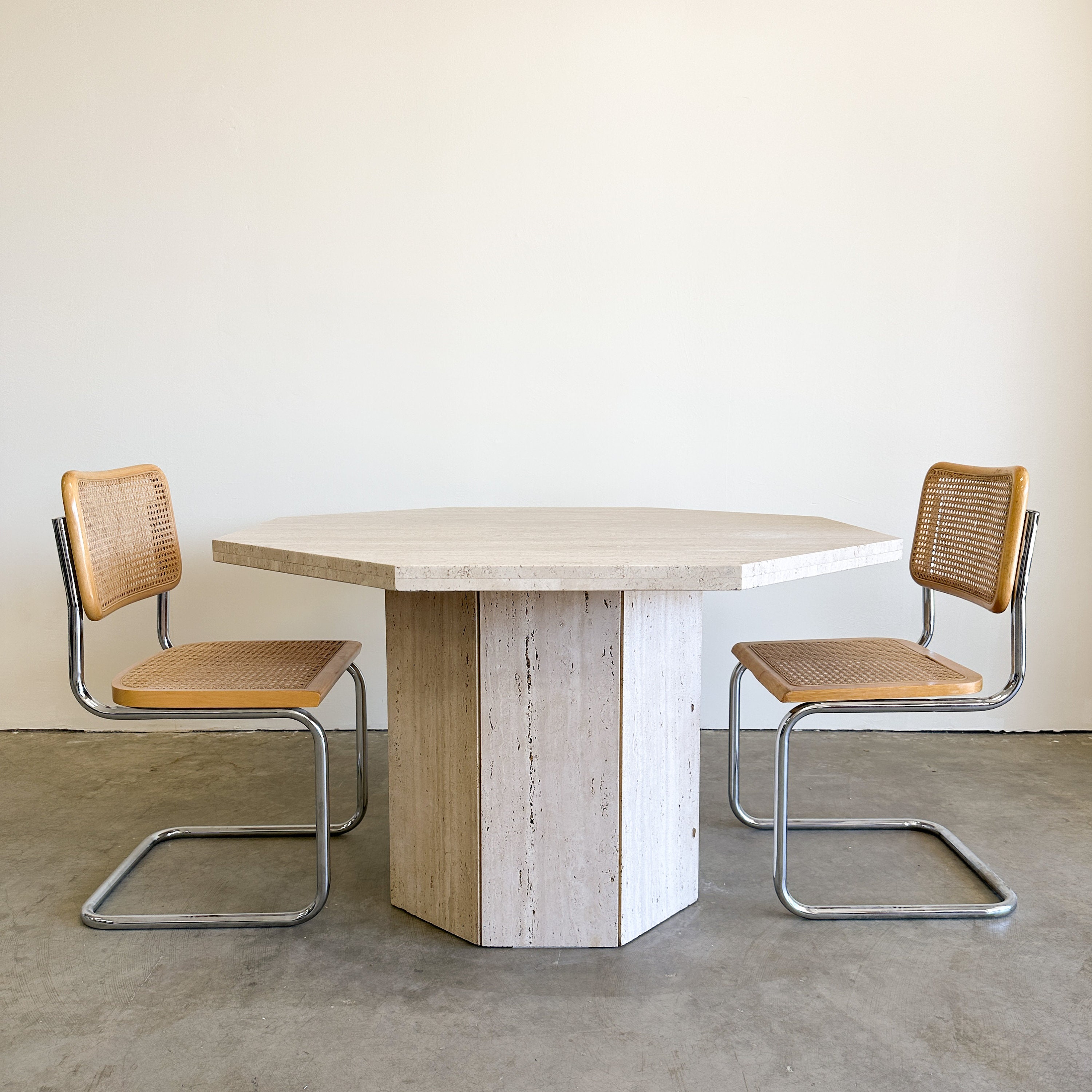 Vintage Travertine Stone Octagon Dining Table Postmodern MCM 70s