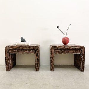 Pair of Vintage Waterfall Nightstands With Kengo Kuma Veneer MCM 70s 80s Postmodern Retro image 1