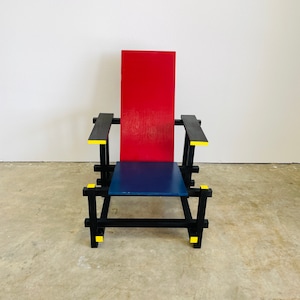 Vintage Red Blue Wood Chair – Gerrit Rietveld De Stijl Style MCM