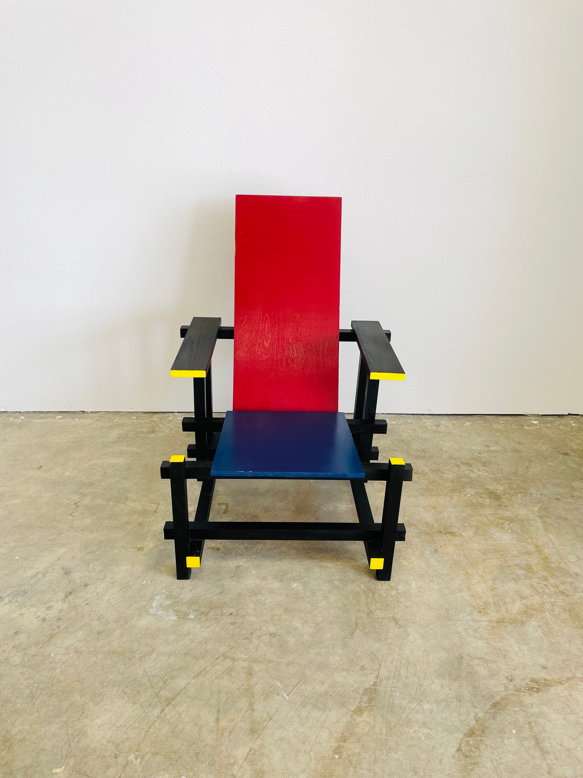 Vintage Gerrit Rietveld Style Red Blue De Stijl Wood Chair MCM - Singapore