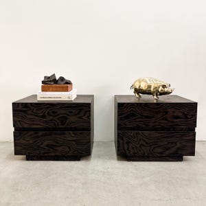 Vintage Pair of Mid-Century Modern Dark Brown Nightstands 70s Retro Postmodern 80s