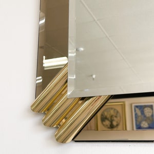 Vintage Smoke Glass And Brass Square Mirror Mirror Postmodern MCM Retro Art Deco 70s 80s image 7