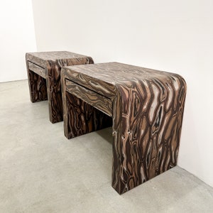 Pair of Vintage Waterfall Nightstands With Kengo Kuma Veneer MCM 70s 80s Postmodern Retro image 9