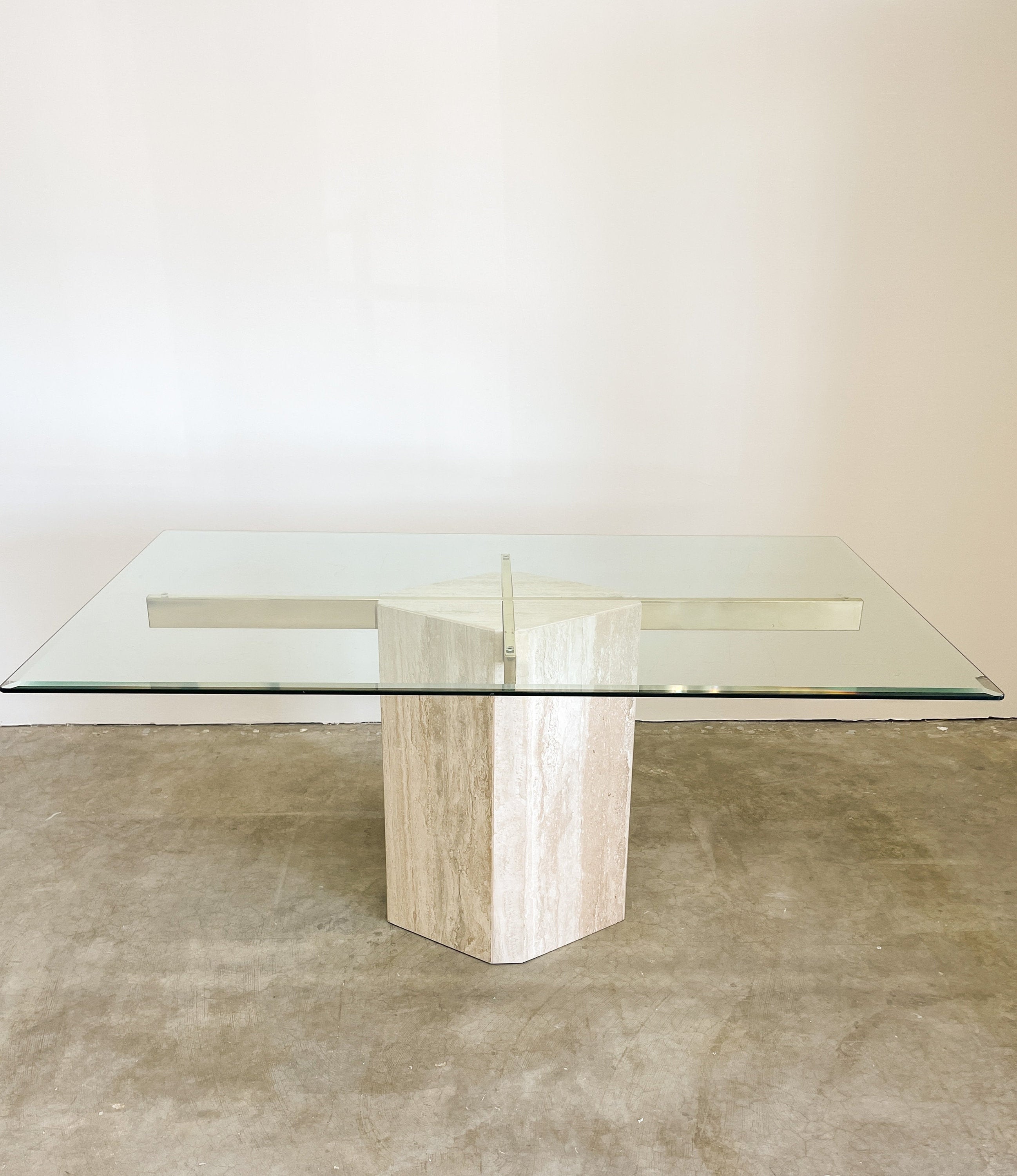 Vintage 70s 80s Artedi Travertine And Glass Dining Table Stone Etsy