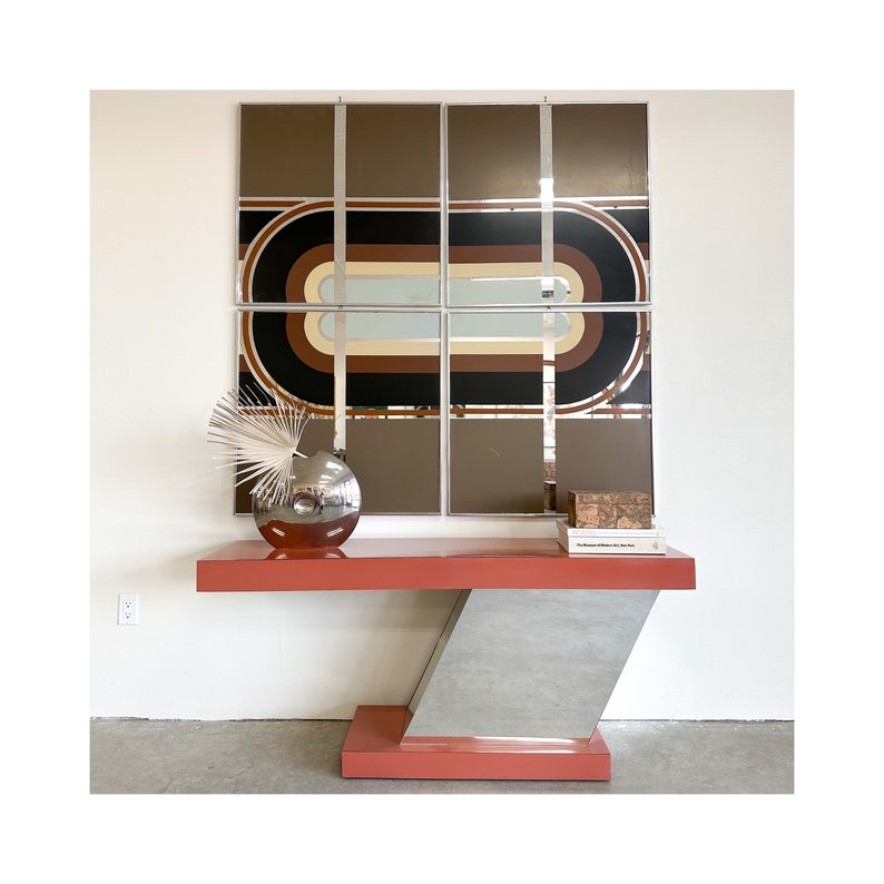 Vintage Postmodern Laminate And Mirror Z Console Table Sofa Table MCM Retro 70s 80s image 1