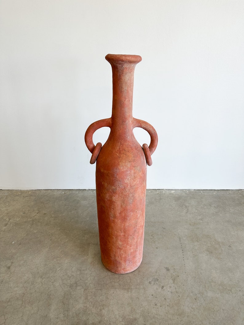 Vintage Terracotta Extra Large Vessel Floor Vase With Rings Postmodern MCM Retro 70s 80s image 2