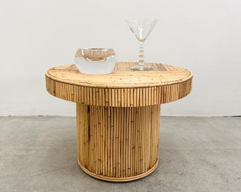 Vintage Coastal Rattan Pencil Reed Side Table / End Table, 1970s MCM