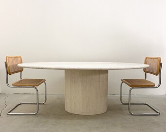 Vintage Travertine Stone Oval Dining Table Postmodern MCM 70s 80s Retro Minimalist Marble