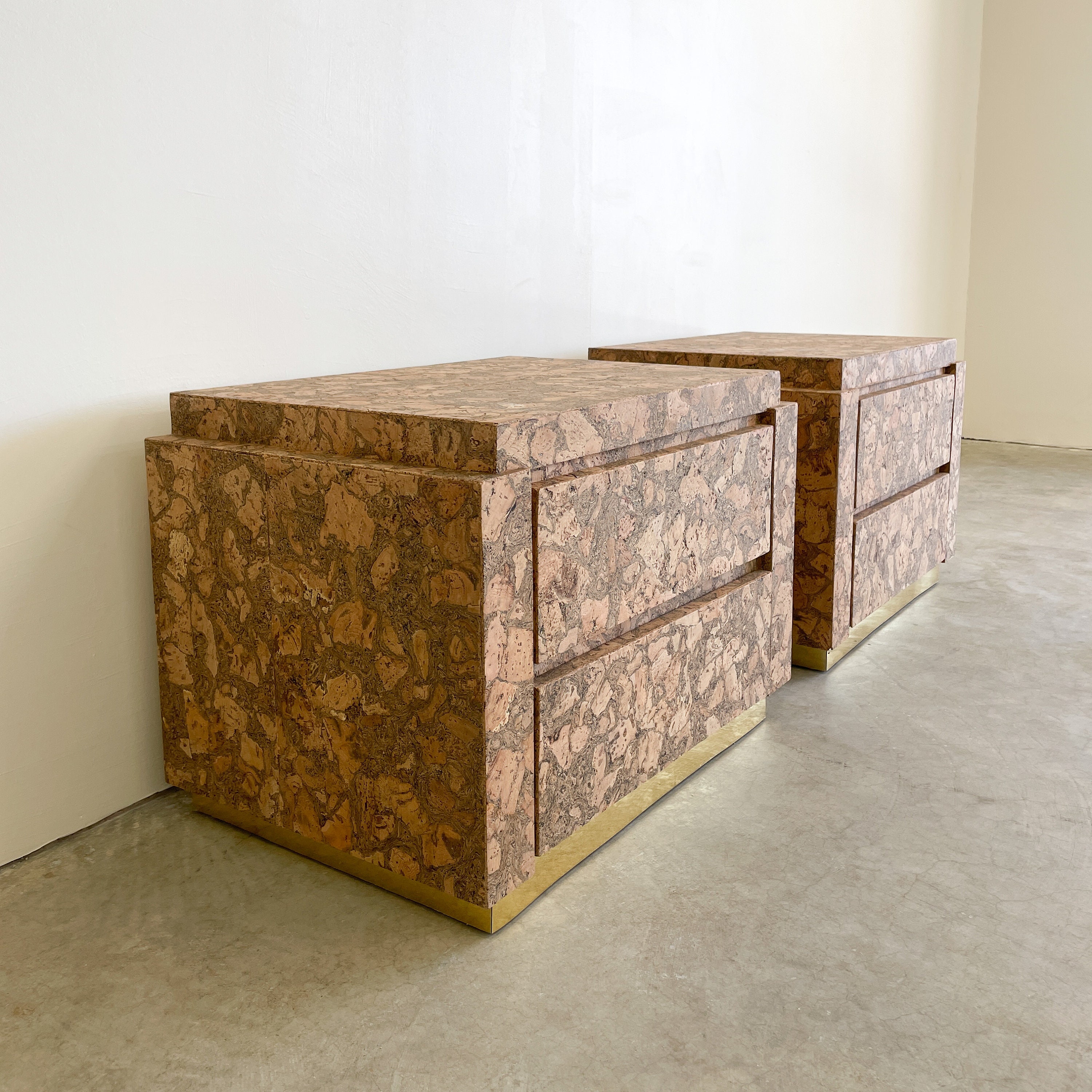 Pair of Vintage Cork Nightstands With Brass Trim Bedside Table Etsy