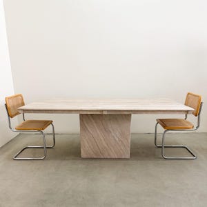 Vintage Italian Travertine Stone Rectangle Dining Table Postmodern MCM 70s 80s Retro Minimalist Marble