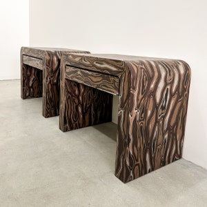 Pair of Vintage Waterfall Nightstands With Kengo Kuma Veneer MCM 70s 80s Postmodern Retro image 8