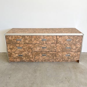 Vintage Cork And Chrome Dresser Postmodern MCM Retro Burlwood 70s 80s image 3