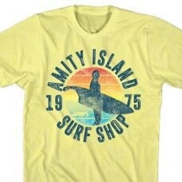 Jaws Amity Island Surf Shop 1975 Yellow Shirts