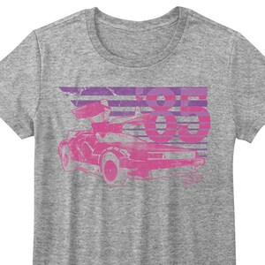 Back To The Future Purple Stripe &#39;85 Heather Gray Women&#39;s Shirts