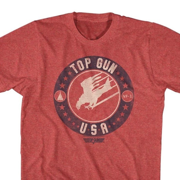 Top Gun USA Distressed Retro Logo Heather Red Shirts