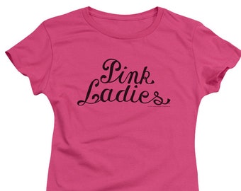Grease Pink Ladies Logo Juniors and Women Hot Pink Shirts