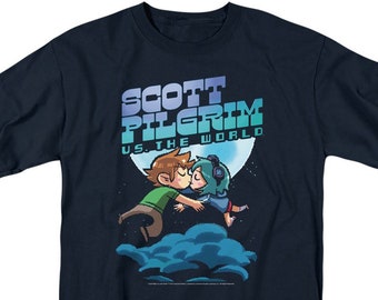 Scott Pilgrim vs The World Animated Lovers Logo Navy Blue Shirts