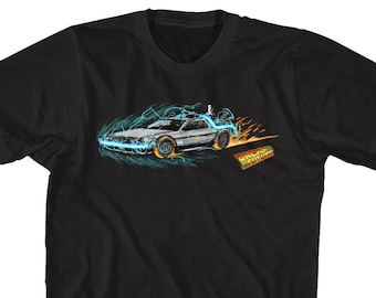 Back To The Future DeLorean Car Drawing Black Shirts